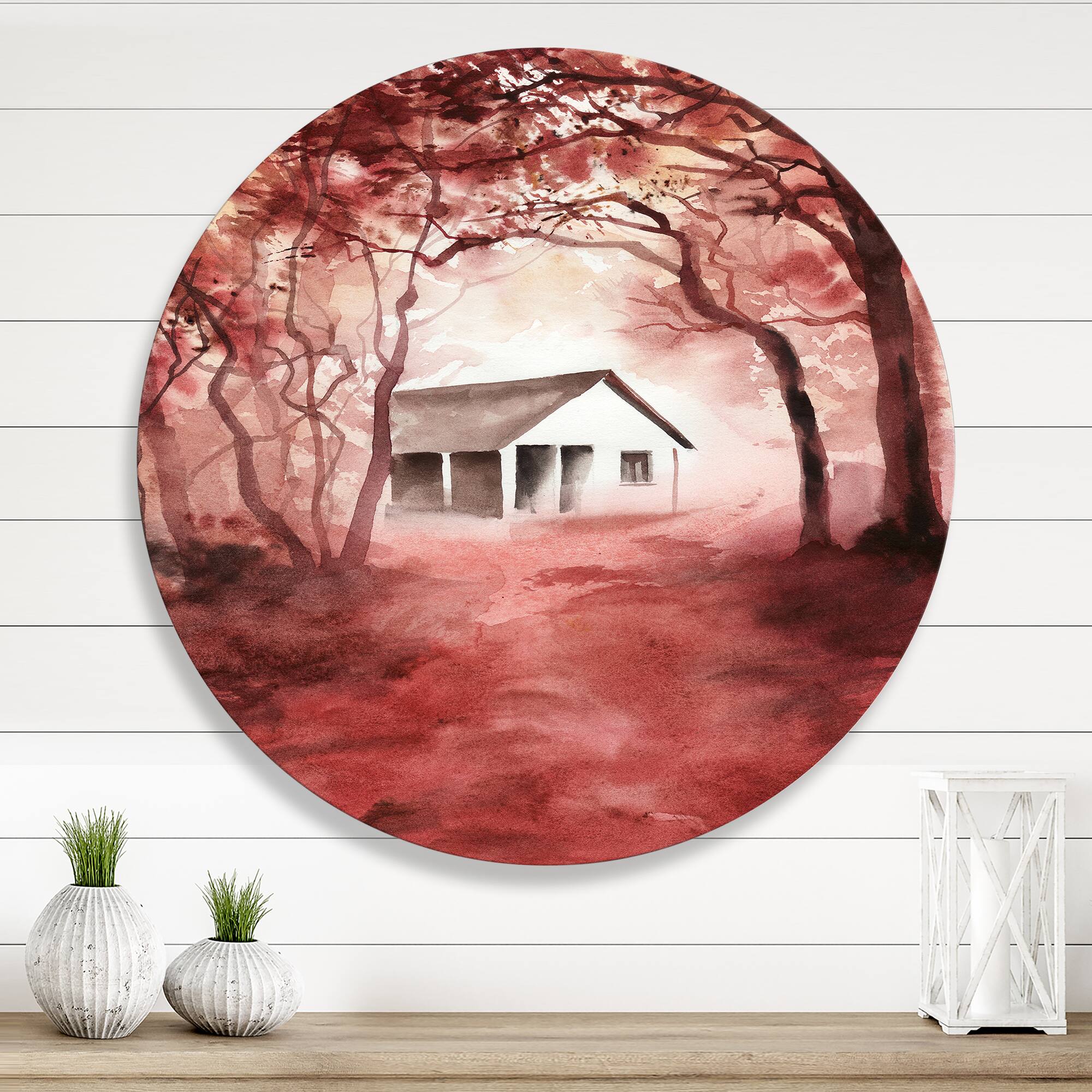 Designart - House In Red Autumn Woods